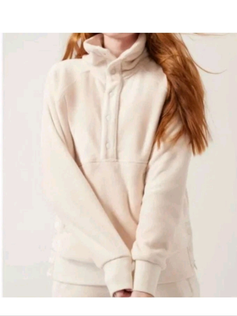 NWOT Athleta Recover Cpzy Cream Plush Snap-Front Fleece Jacket 1X